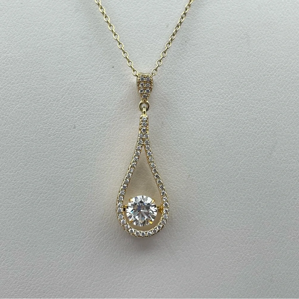 Stunning YGI 925 Gold-Plated Sterling Silver Teardrop Necklace with CZ